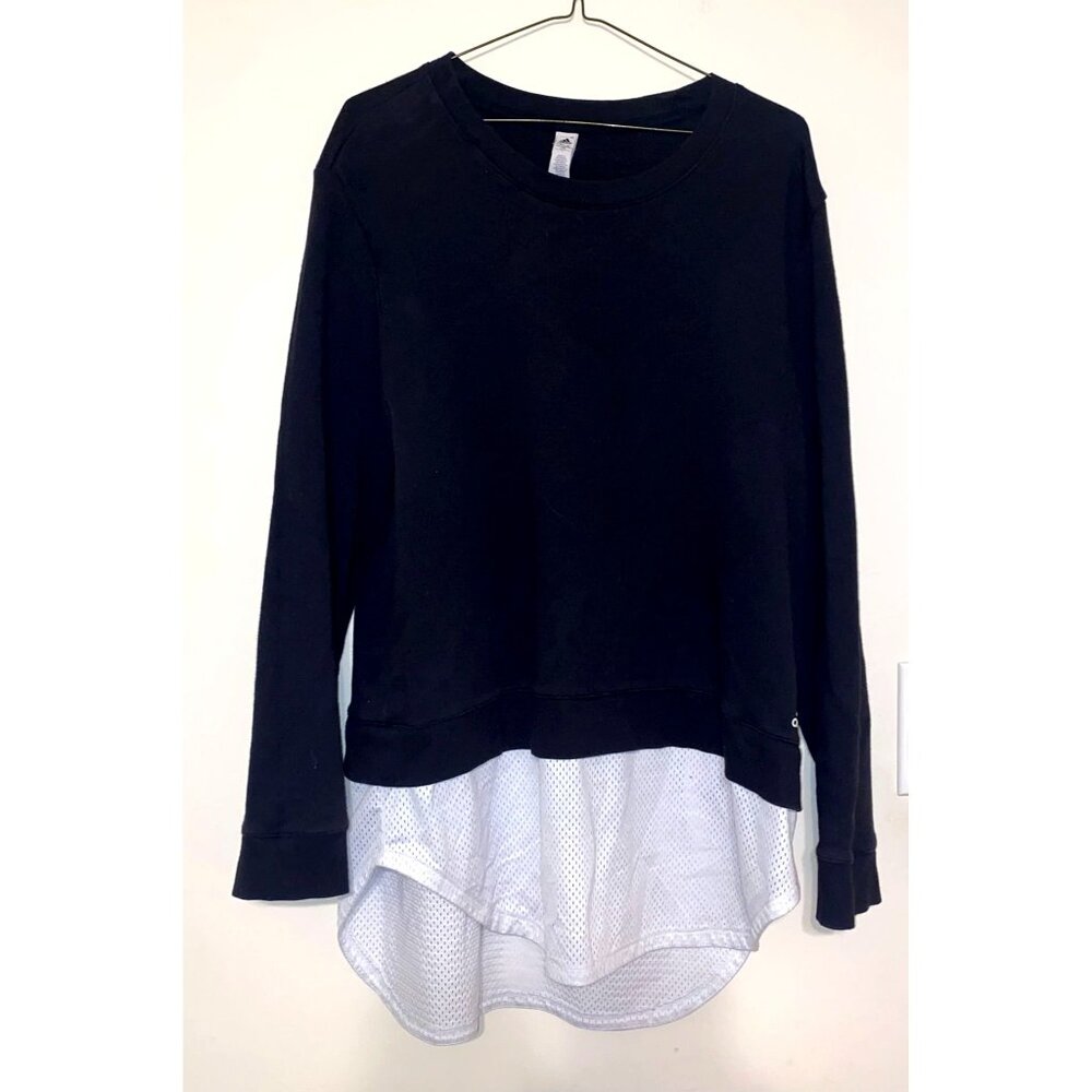 Women's Adidas Dual Layer Mesh French Terry Pullover Black White Size XL